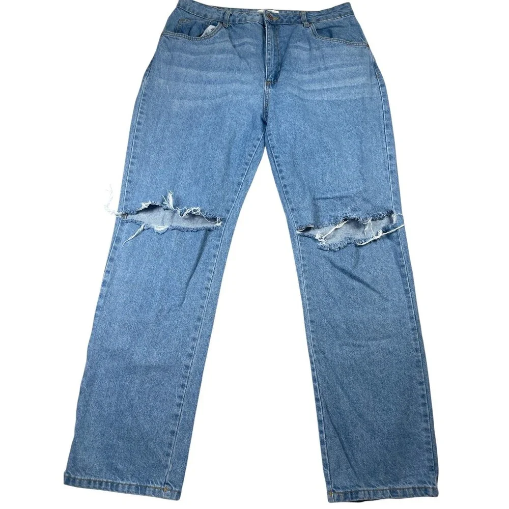 Cotton: ON Jeans Women 12 Blue Denim Cotton‎ Pockets High-Rise Long Straight Leg